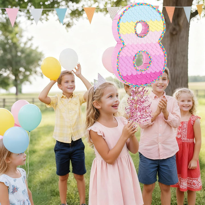 WERNNSAI Geburtstags Pinata – Zahlen Pinata für 8 Jährige Kindergeburtstags Partyspiel Regenbogen Za