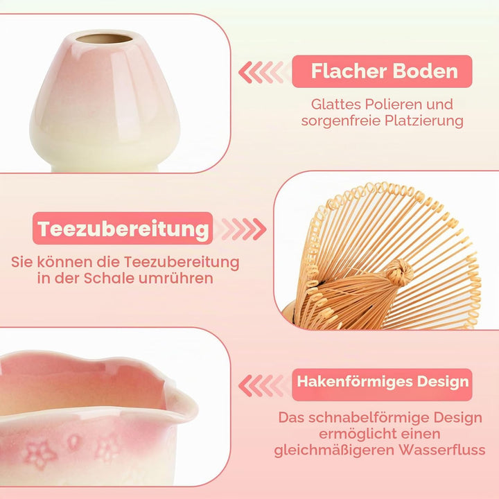 Matcha Set 8-teilig, Keramik Schale, Bambus Besen, Löffel, Sieb, Besenhalter, Löffelständer & Chakin