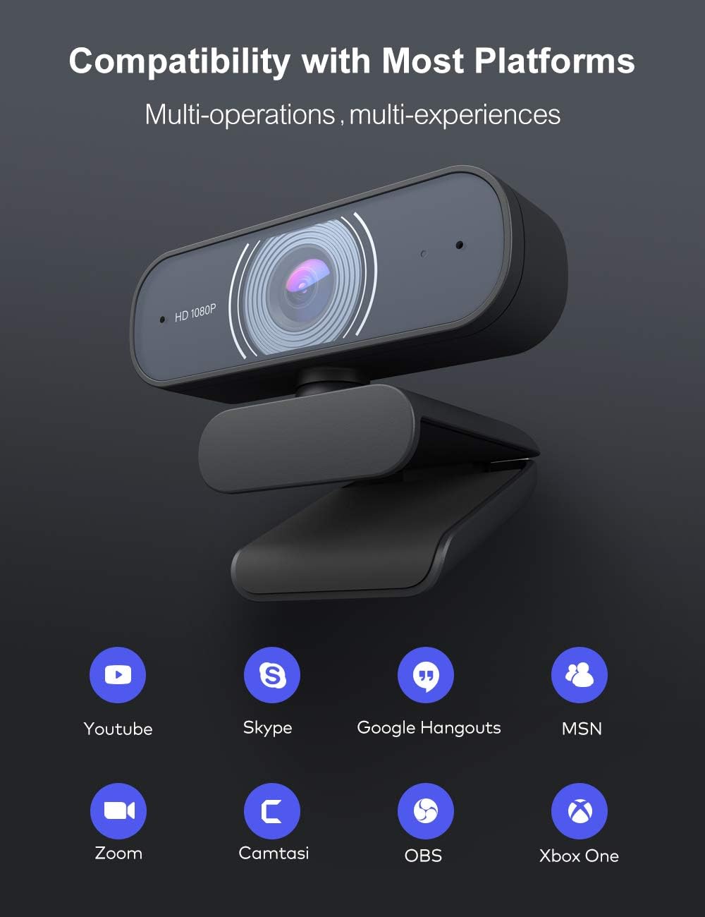OYU Webcam, 1080P 30Fps, Dual Stereo Mikrofon, USB Plug & Play, HD Web Kamera kompatibel mit Zoom/Sk