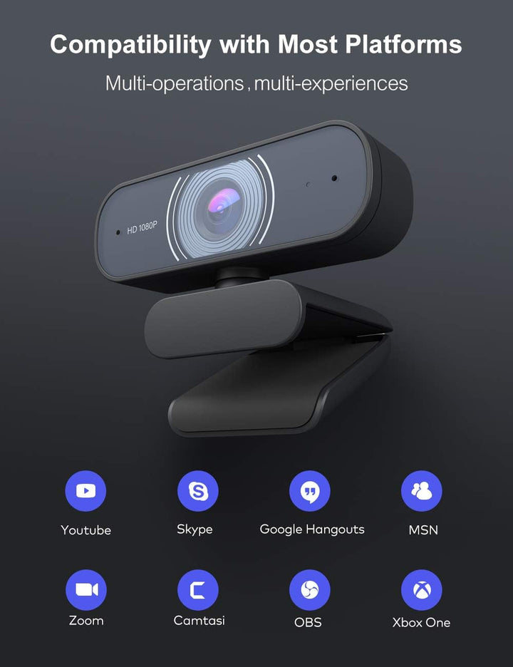 OYU Webcam, 1080P 30Fps, Dual Stereo Mikrofon, USB Plug & Play, HD Web Kamera kompatibel mit Zoom/Sk