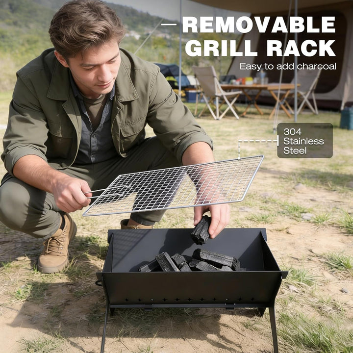 REDCAMP Camping Feuerstelle gross mit Grillrost, 2in1, tragbar, Outdoor | Feuerkorb mit 304 Edelstah