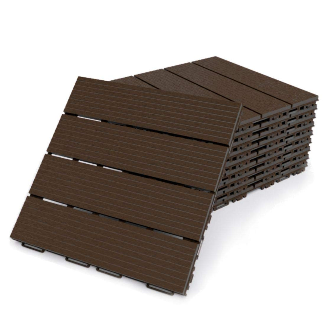 FORTENA Terrassenfliesen aus Kunststoff – 30 x 30cm, 8 Stück, 0,72 qm, Anti-Rutsch-Oberfläche, Klick