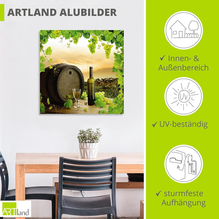Artland Wandbild Alu für Innen & Outdoor Metall Bild 40x40 cm Quadratisch Landschaft Natur Wein Obst