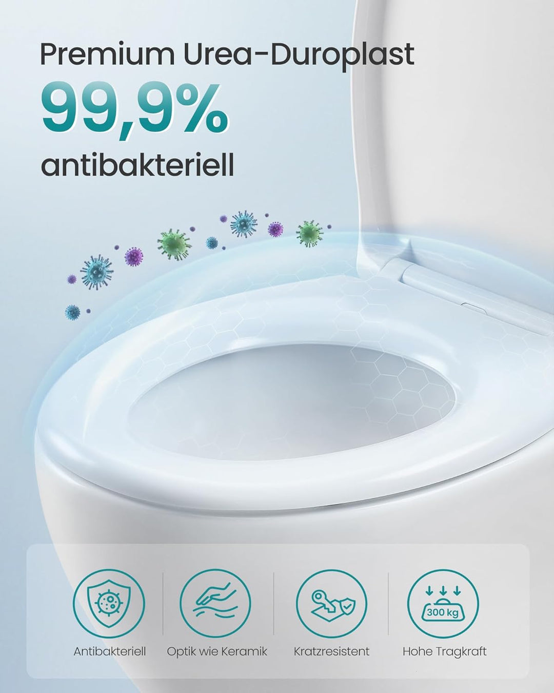 SONGMICS Toilettendeckel O-Form, WC-Sitz mit Absenkautomatik, Griff, Toilettensitz schnell abnehmbar