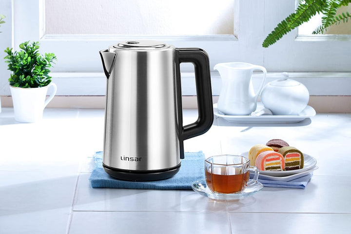 Wasserkocher - Edelstahl-Optik - 1,7 Liter - Mit Touchfunktion, Warmhaltefunktion, 5 Temperatur-Eins