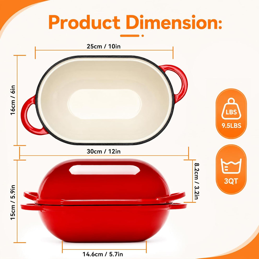 NZQXJXZ 2,85L Gusseisen Topf mit Deckel - 23cm EmailleSchmortopf für Induktion und Backofen, Gleichm