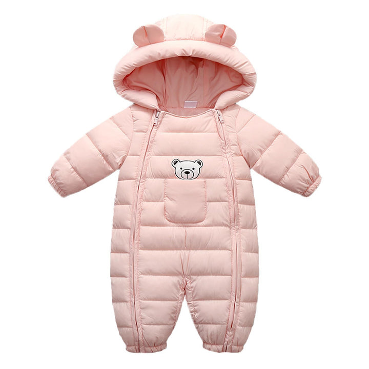 Baby Schneeanzüge Winter Overall Strampler Mit Kapuze Outfits Bär Jungen Mädchen Spielanzug Hellrosa