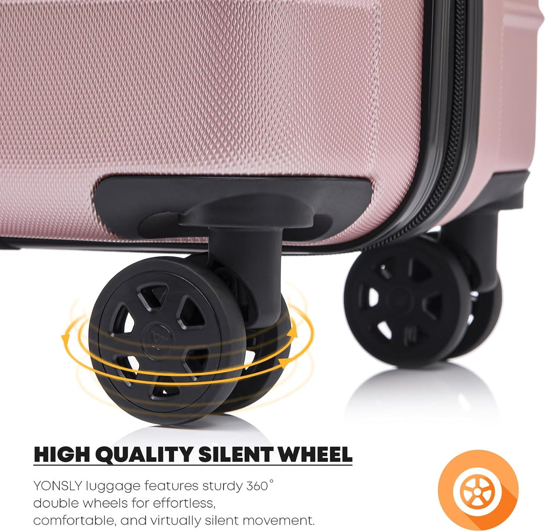 Koffer Suitcase XL Roségold, Trolley Reisekoffer, Rollkoffer Handgepäck mit 4 Rollen 360°, Hartschal