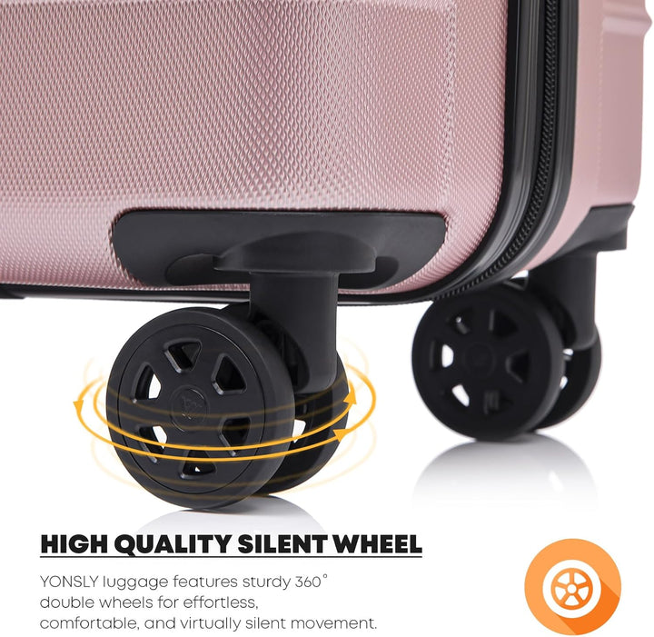 Koffer Suitcase XL Roségold, Trolley Reisekoffer, Rollkoffer Handgepäck mit 4 Rollen 360°, Hartschal