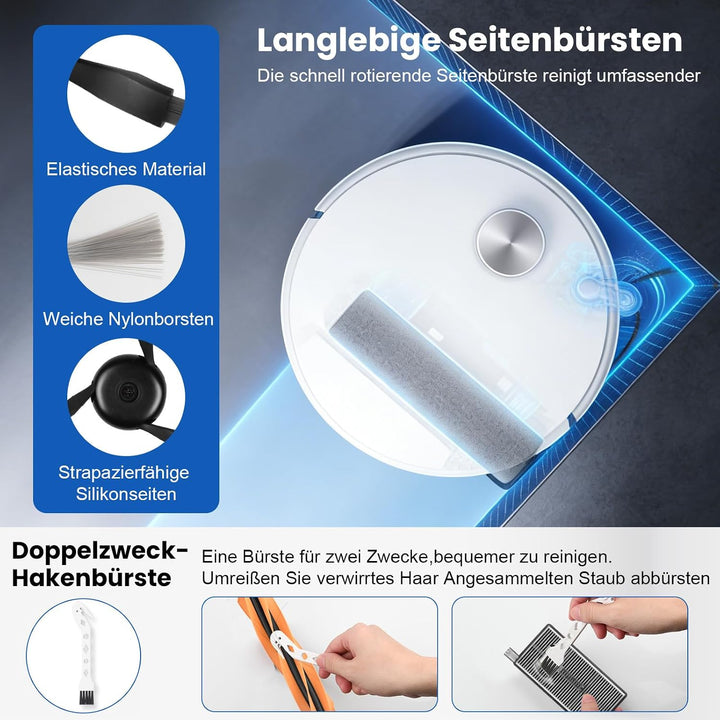 18 Stück Zubehör für Dreame Aqua10 Ultra Track Complete Saugroboter, 1 Hauptbürste 4 Staubbeutel 2 R