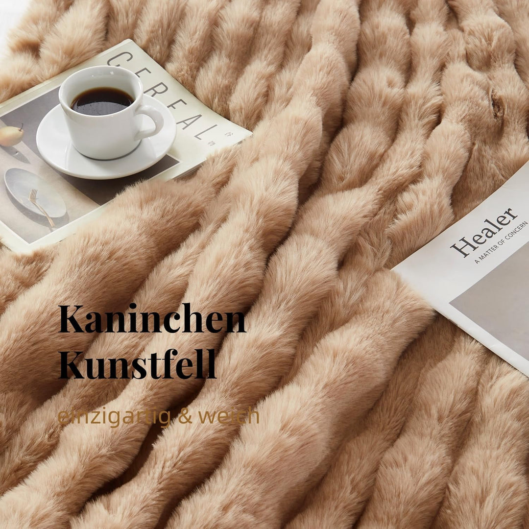 Kuscheldecke Beige Braun Khaki 220×240cm Flauschig Warm Weich Dick Sofadecke Couchdecke Wohnzimmer D