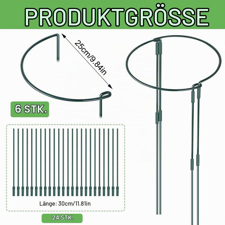 6 Stück Pflanzenstütze Halbrund, 25 x 60 cm Metall Pflanzenhalter, Befestigbare Staudenhalter, Blume