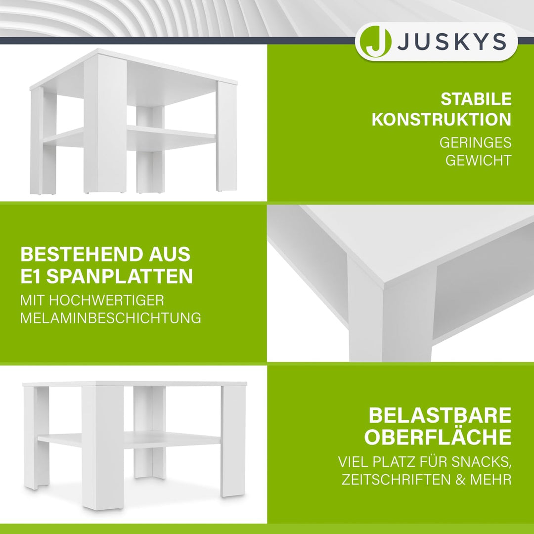 Juskys Couchtisch mit Ablage 60x60x40 cm - Holz, pflegeleicht, robust - Moderner Beistelltisch für Z