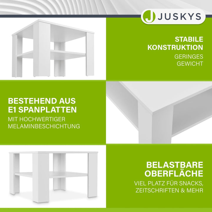 Juskys Couchtisch mit Ablage 60x60x40 cm - Holz, pflegeleicht, robust - Moderner Beistelltisch für Z