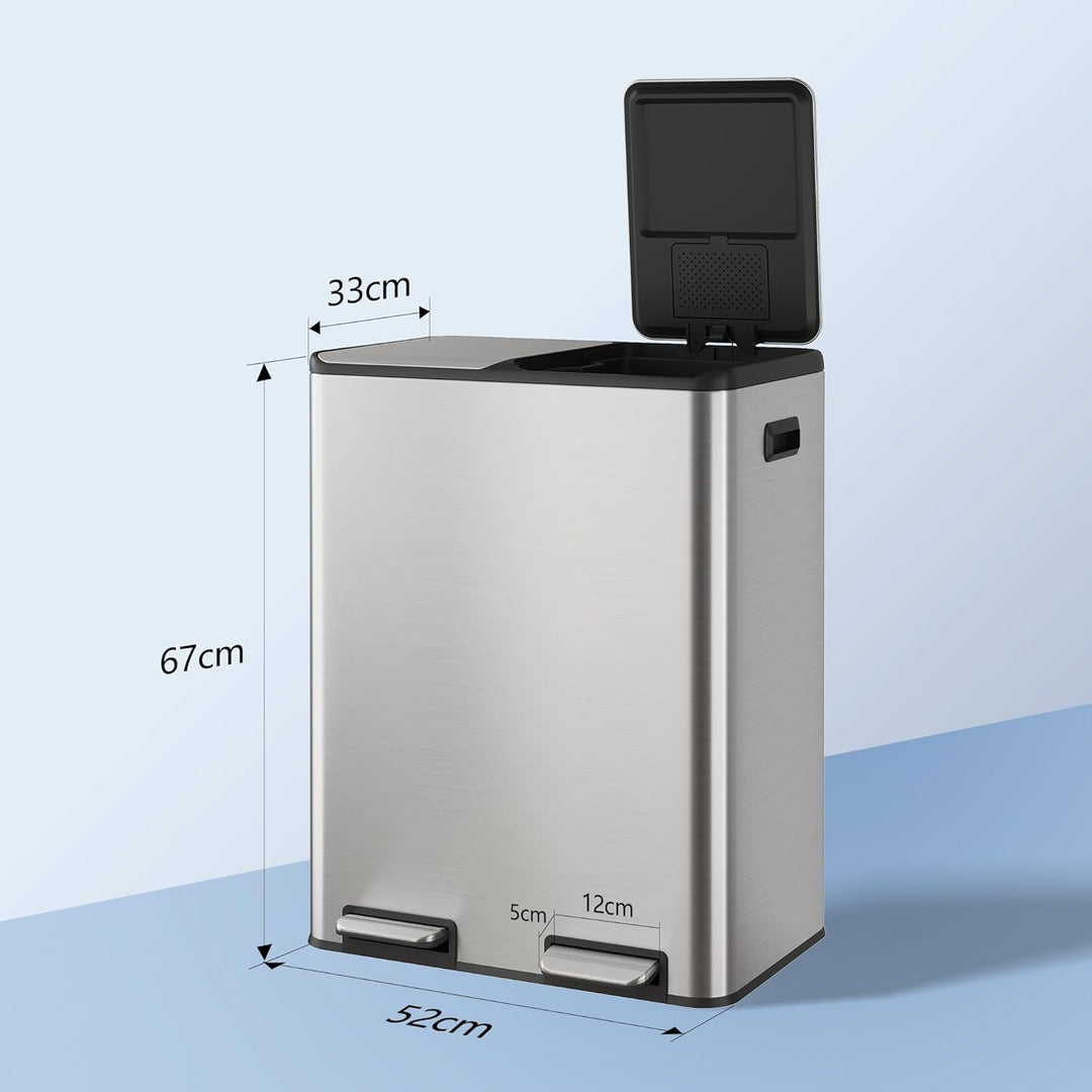 WLIVE Mülleimer 2 x 30L (60L Gesamtvolumen),Mülleimer Küche,Edelstahl Mülltrennsystem mit Mülleimer