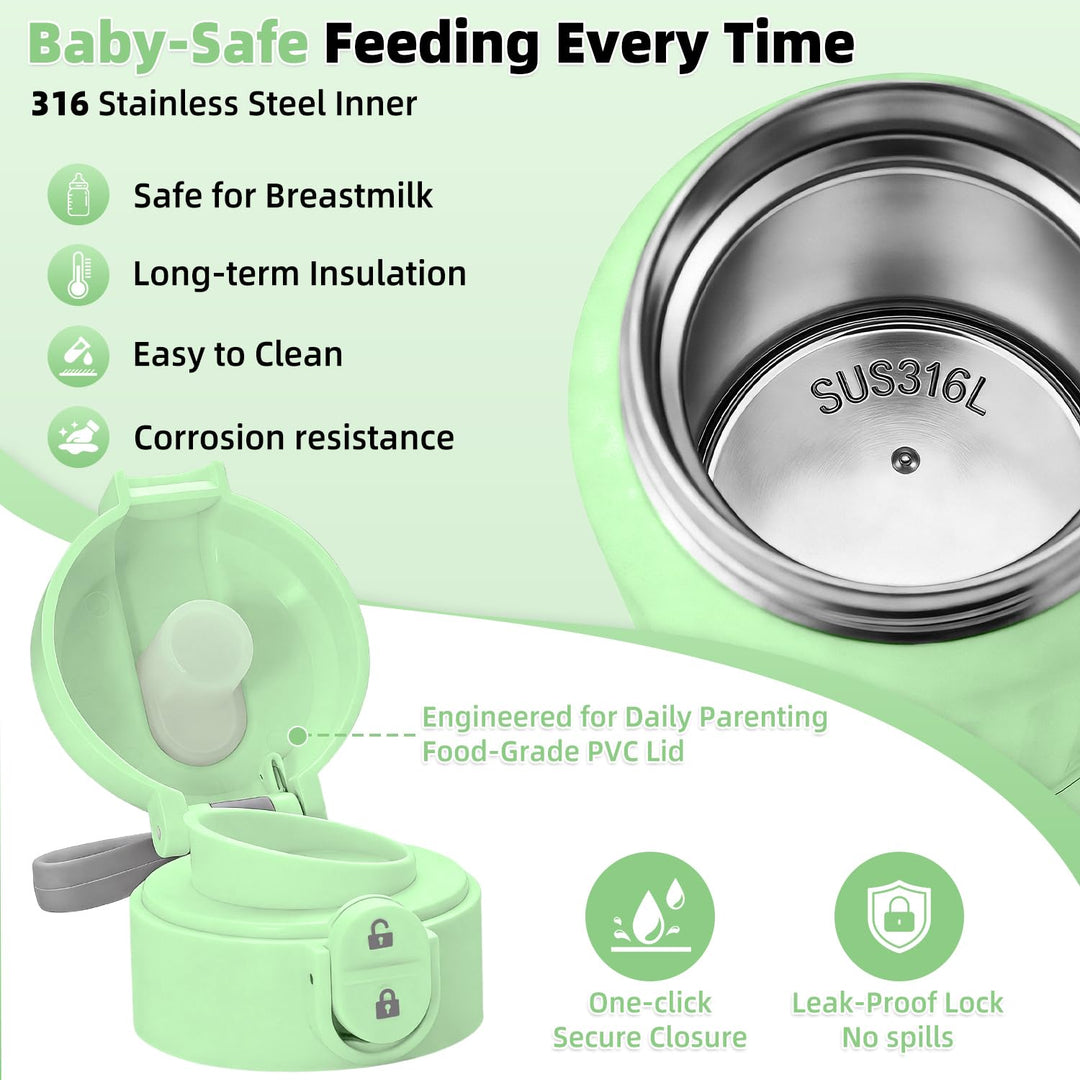 Tragbarer Babyflaschenwärmer Grün für Unterwegs, 500ml Muttermilchwärmer, 12000mAh Akku, 120W Schnel