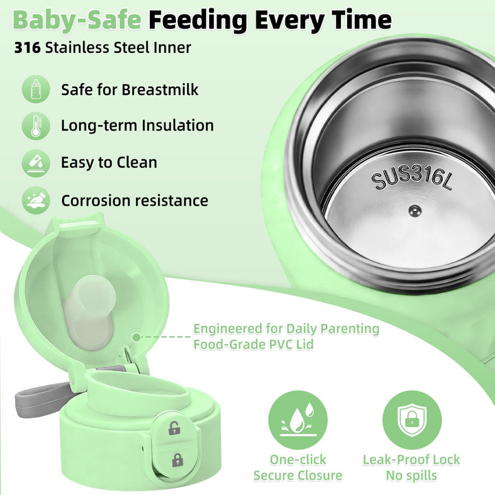 Tragbarer Babyflaschenwärmer Grün für Unterwegs, 500ml Muttermilchwärmer, 12000mAh Akku, 120W Schnel