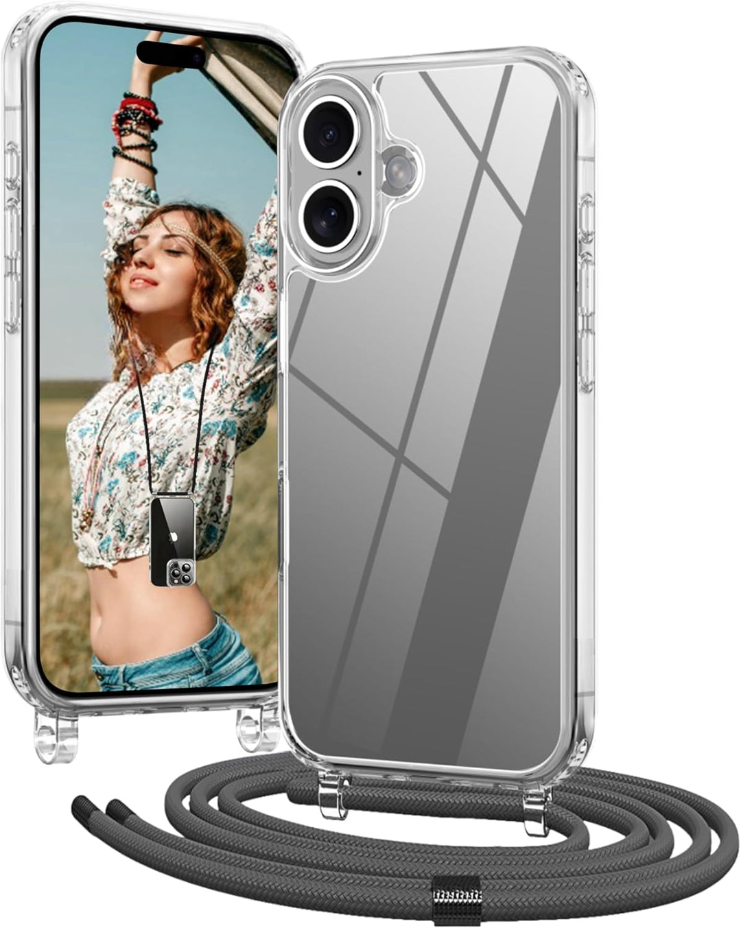 OLEPHY Handykette für iPhone 16 Hülle mit Band, Necklace Handyhülle, Transparente Schutzhülle zum Um