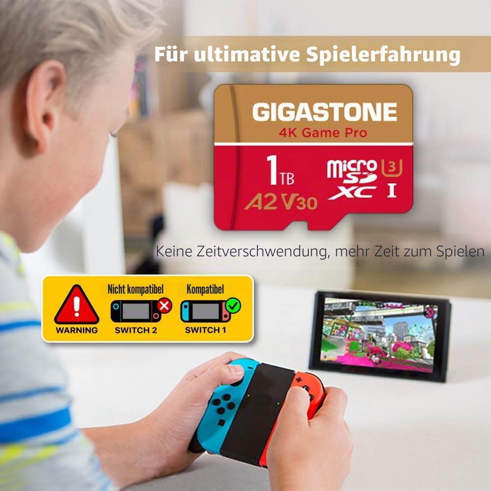 Nur für Switch 1 GGIGASTONE 1TB Micro SD Karte, 4K Game Pro, bis zu 150/130 MB/s, MicroSDXC Speicher