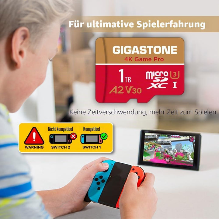 Nur für Switch 1 GGIGASTONE 1TB Micro SD Karte, 4K Game Pro, bis zu 150/130 MB/s, MicroSDXC Speicher