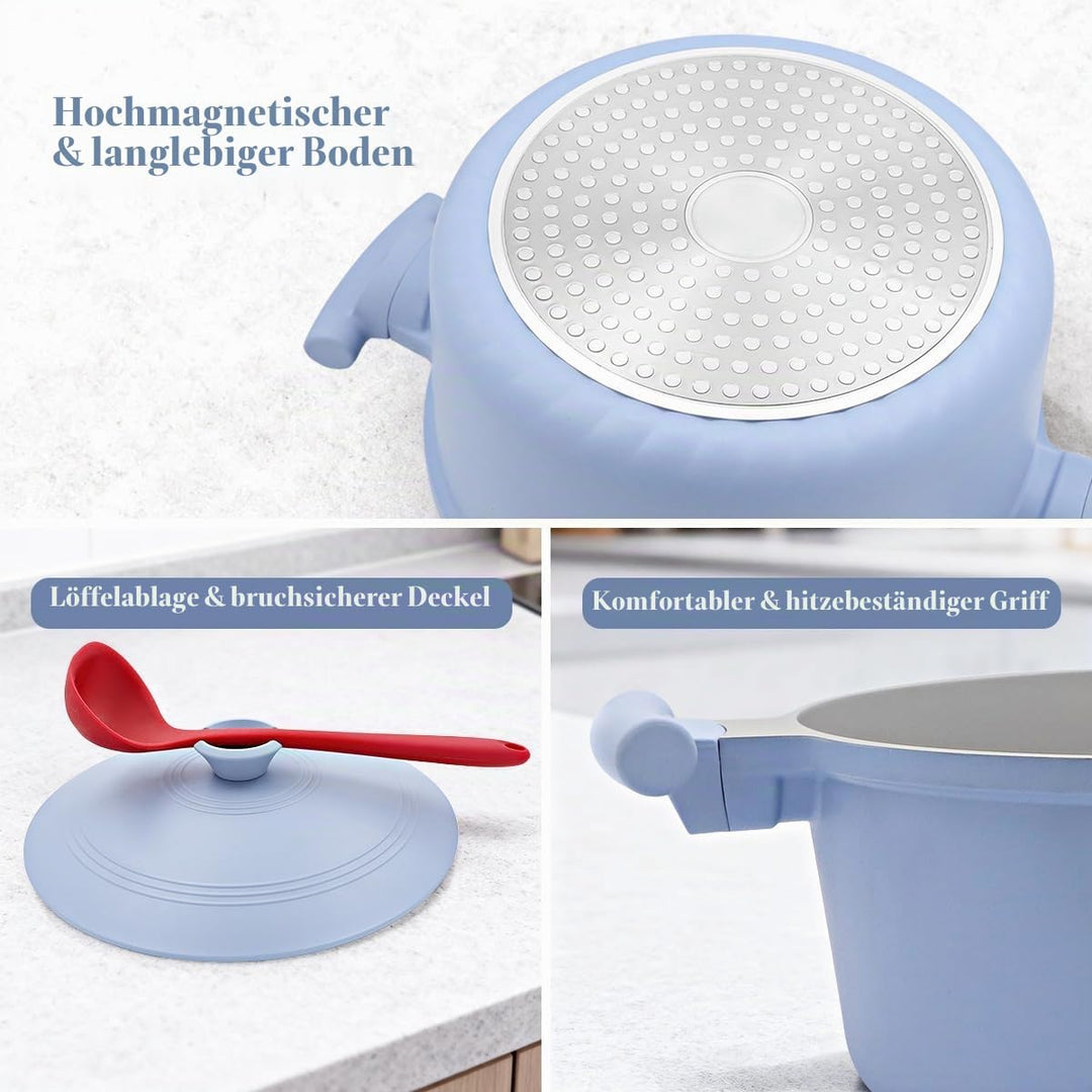 Kochtopf 24cm mit Aluminium Deckel, 5L Antihaft Keramik-Beschichtung Schmortopf zum Schmoren, Dünste