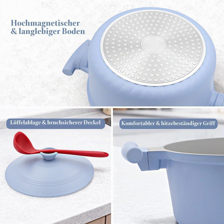 Kochtopf 24cm mit Aluminium Deckel, 5L Antihaft Keramik-Beschichtung Schmortopf zum Schmoren, Dünste