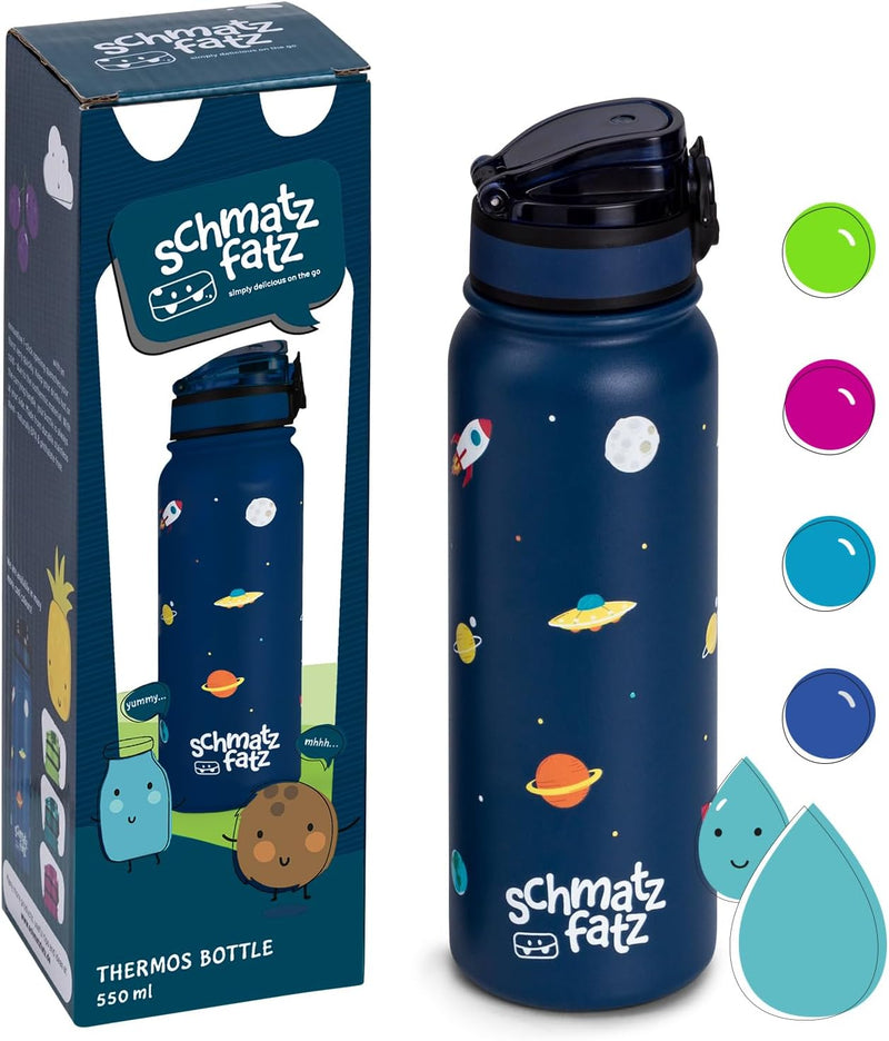 schmatzfatz Trinkflasche Kinder Auslaufsicher, 550ml Edelstahl-Trinkflasche für Schule & Kindergarte