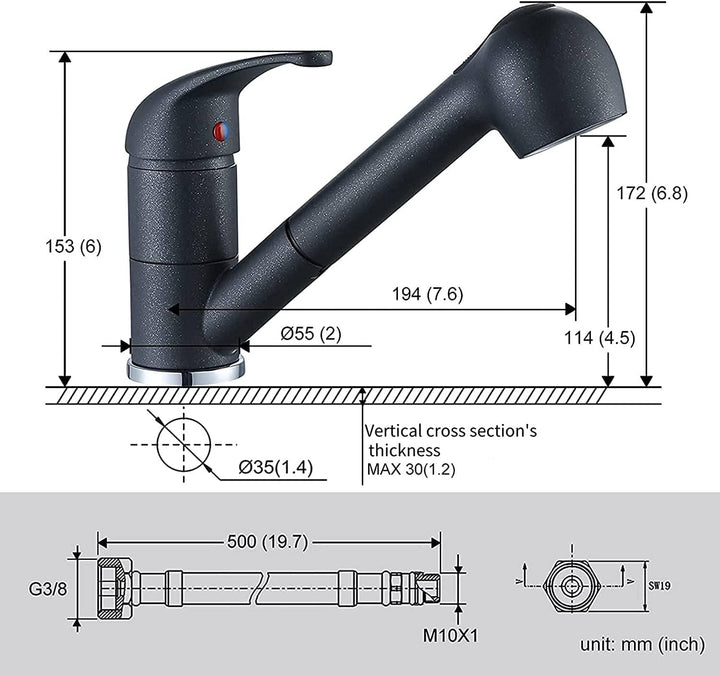 ARCORA Küchenarmatur Schwarz Wasserhahn Küche Ausziehbar Spültischarmatur mit Brause Mischbatterie f