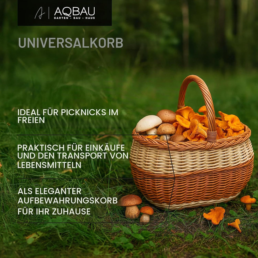 Natural Henkelkorb 42 x 35,5 x 33 cm Einkaufskorb gross geflochten, Weidenkorb, Tragekorb mit henkel