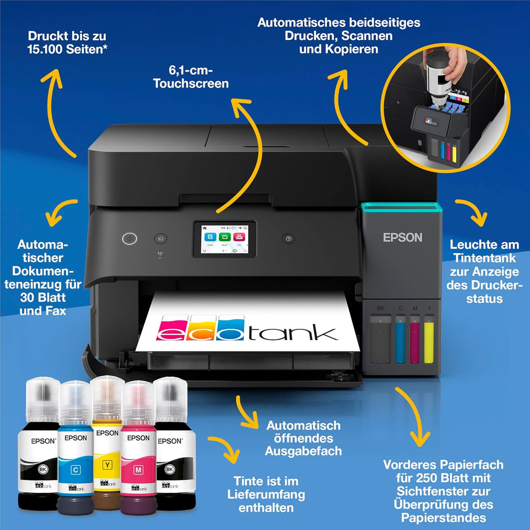 Epson EcoTank ET-4955 A4-Multifunktionsdrucker mit Wi-Fi & AirPrint Tintentank, automatischem Dokume