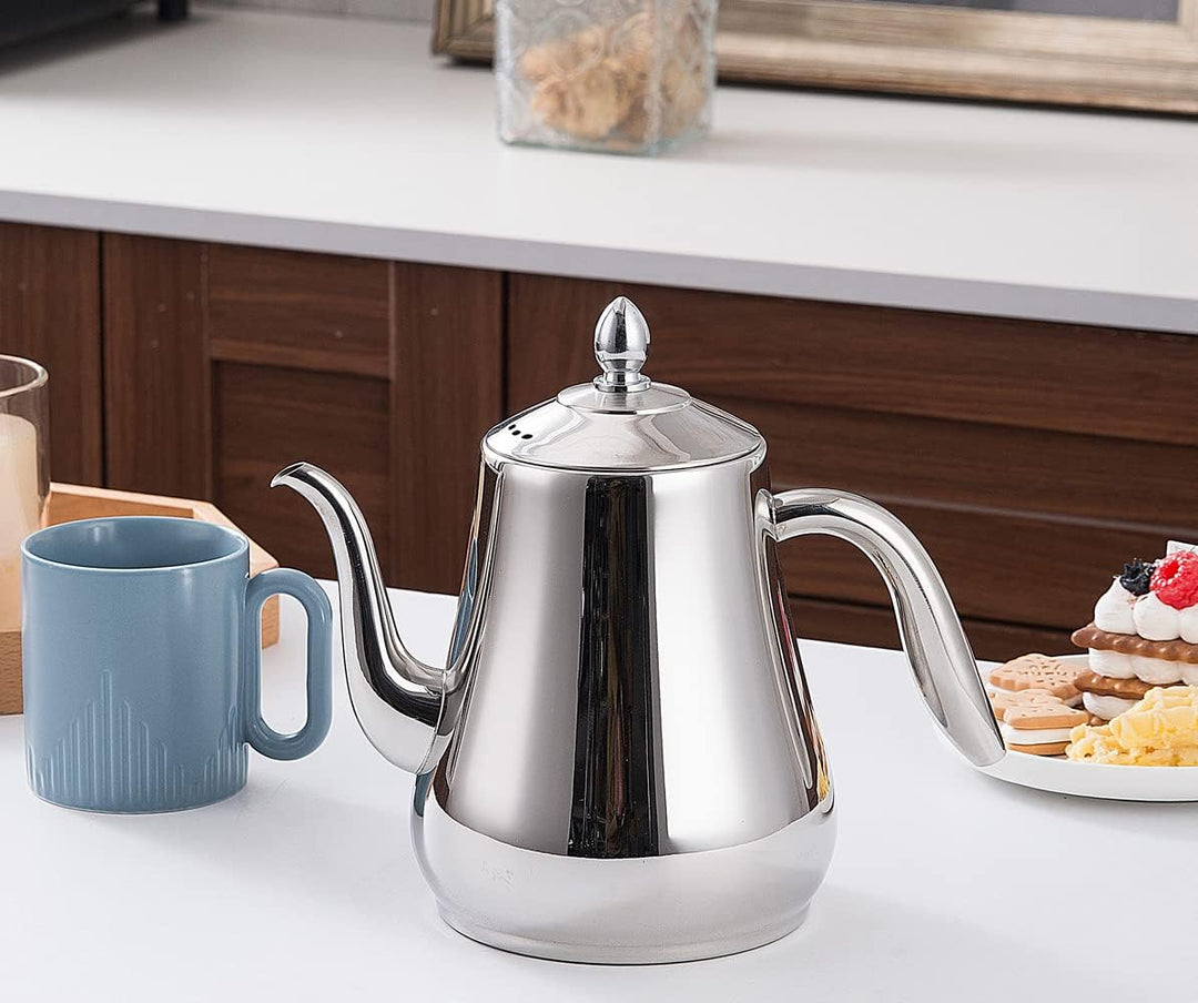 SANQIAHOME 1550ml Edelstahl-Teekanne mit herausnehmbarem Siebeinsatz, Qualitäts-Teekanne mit kleinem