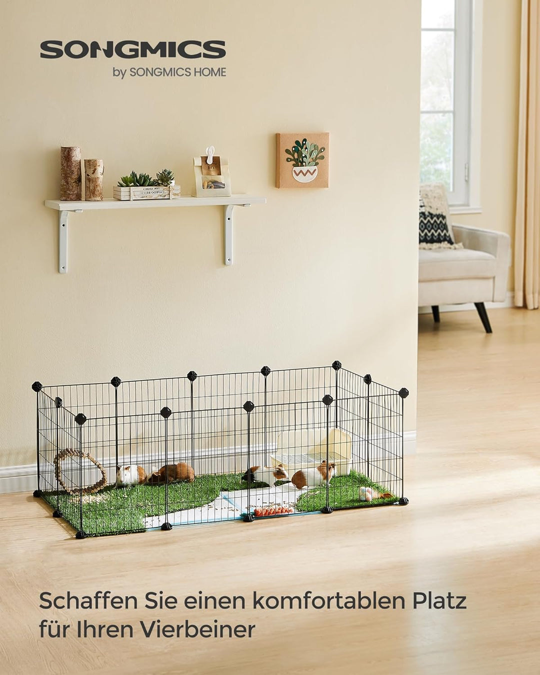 SONGMICS Freilauf, DIY-Kleintiergehege, Kleintierkäfig, Welpenauslauf, Kaninchen, Meerschweinchen, M