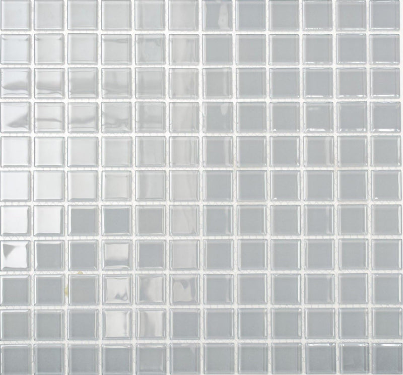 Mosaik Quadrat Crystal uni hellgrau Glasmosaik Transluzent Transparent 3D Fliesenspiegel, Mosaikstei