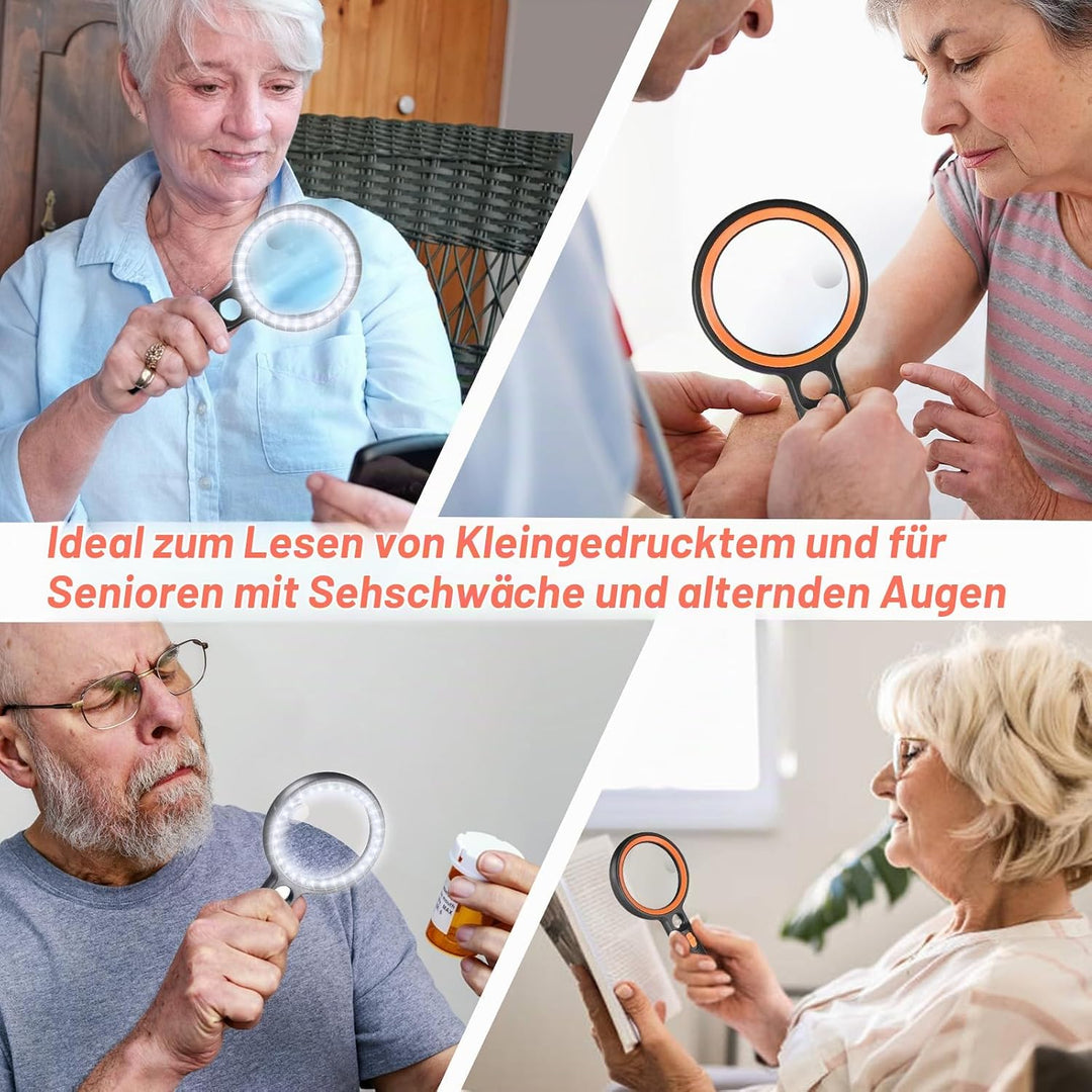 Lupe mit Licht mit 30 LED, 30X 45X 60X Leselupe mit Licht Gross, 30 Fach Vergrösserung Handlupe mit