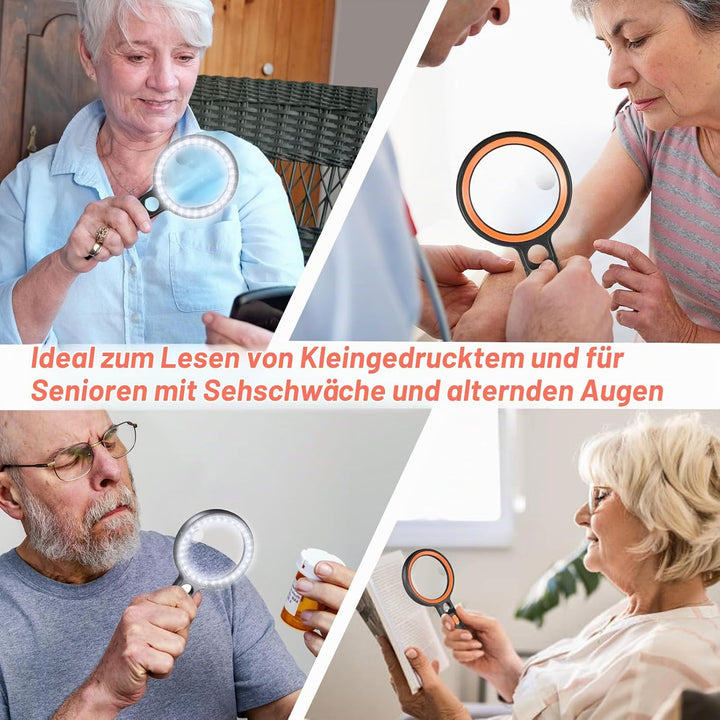 Lupe mit Licht mit 30 LED, 30X 45X 60X Leselupe mit Licht Gross, 30 Fach Vergrösserung Handlupe mit