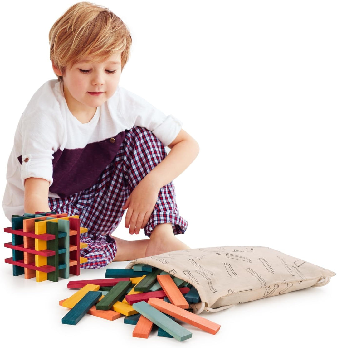 Laleni Holzbausteine Bunt 90 Stück Kiefer - Bausteine Bunt Holz - Holzklötze für Kinder - Holzklötzc