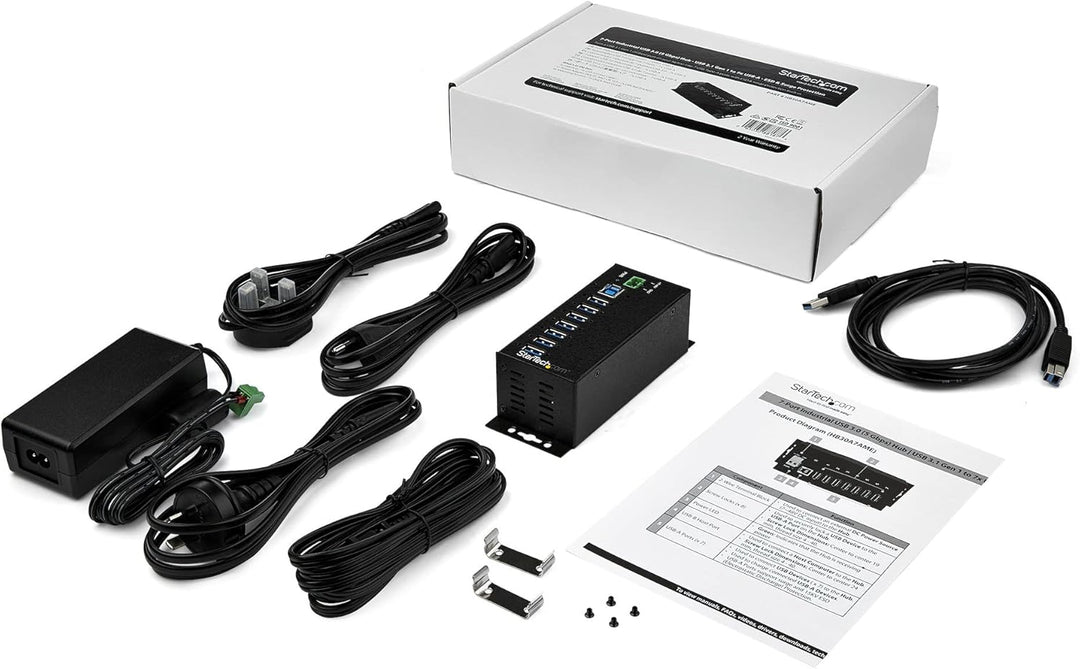 StarTech.com USB 3.0 Hub (7-Port, Din-Rail, Industrielle Anwendung, externes Netzteil, Überspannungs