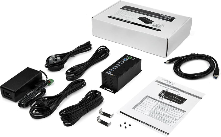 StarTech.com USB 3.0 Hub (7-Port, Din-Rail, Industrielle Anwendung, externes Netzteil, Überspannungs