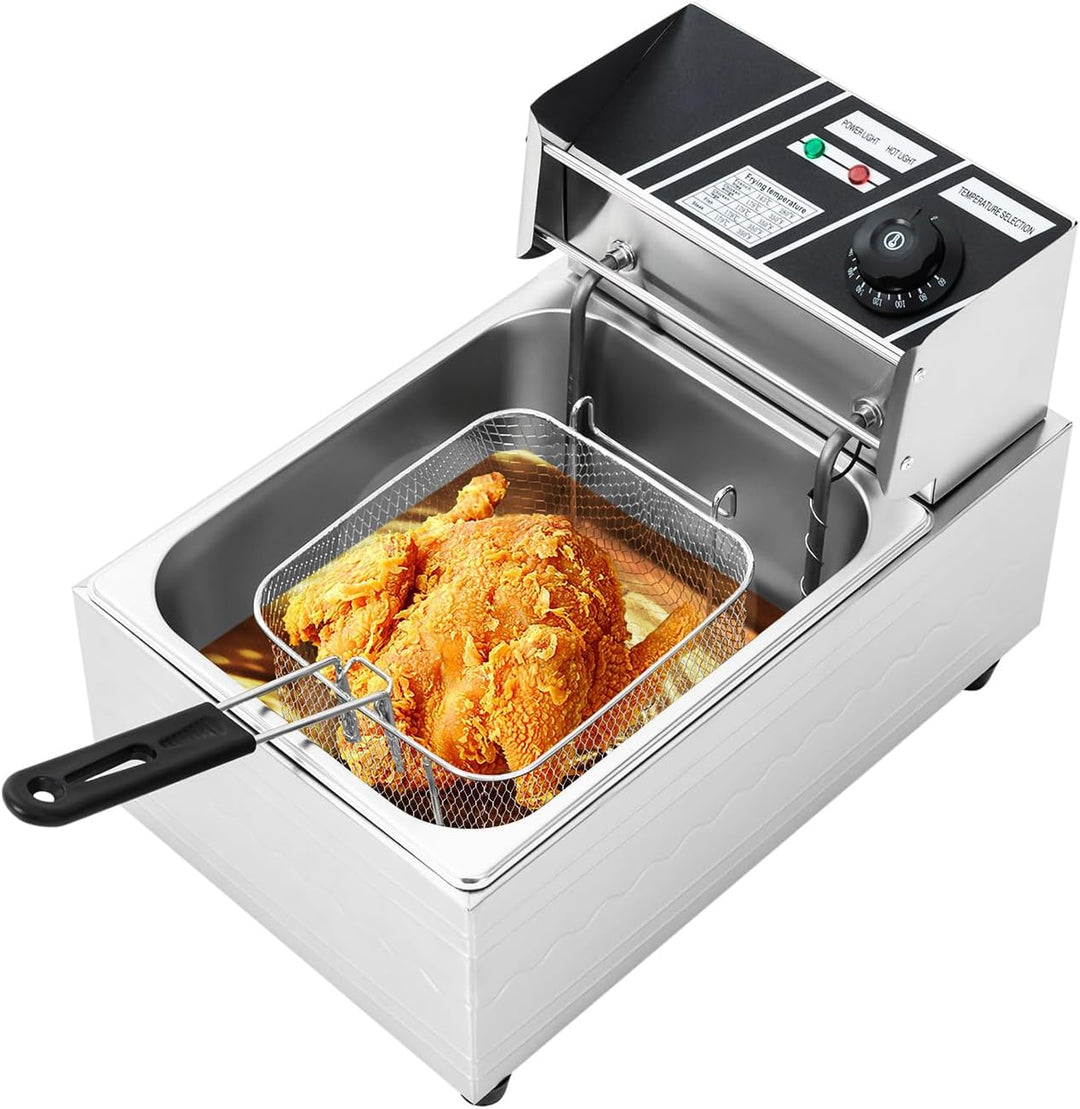 Edelstahl Elektrische Fritteuse 2,5 kW Schnellheizung 6L IPX3 Wasserdicht Kompakte Frittiergeräte fü