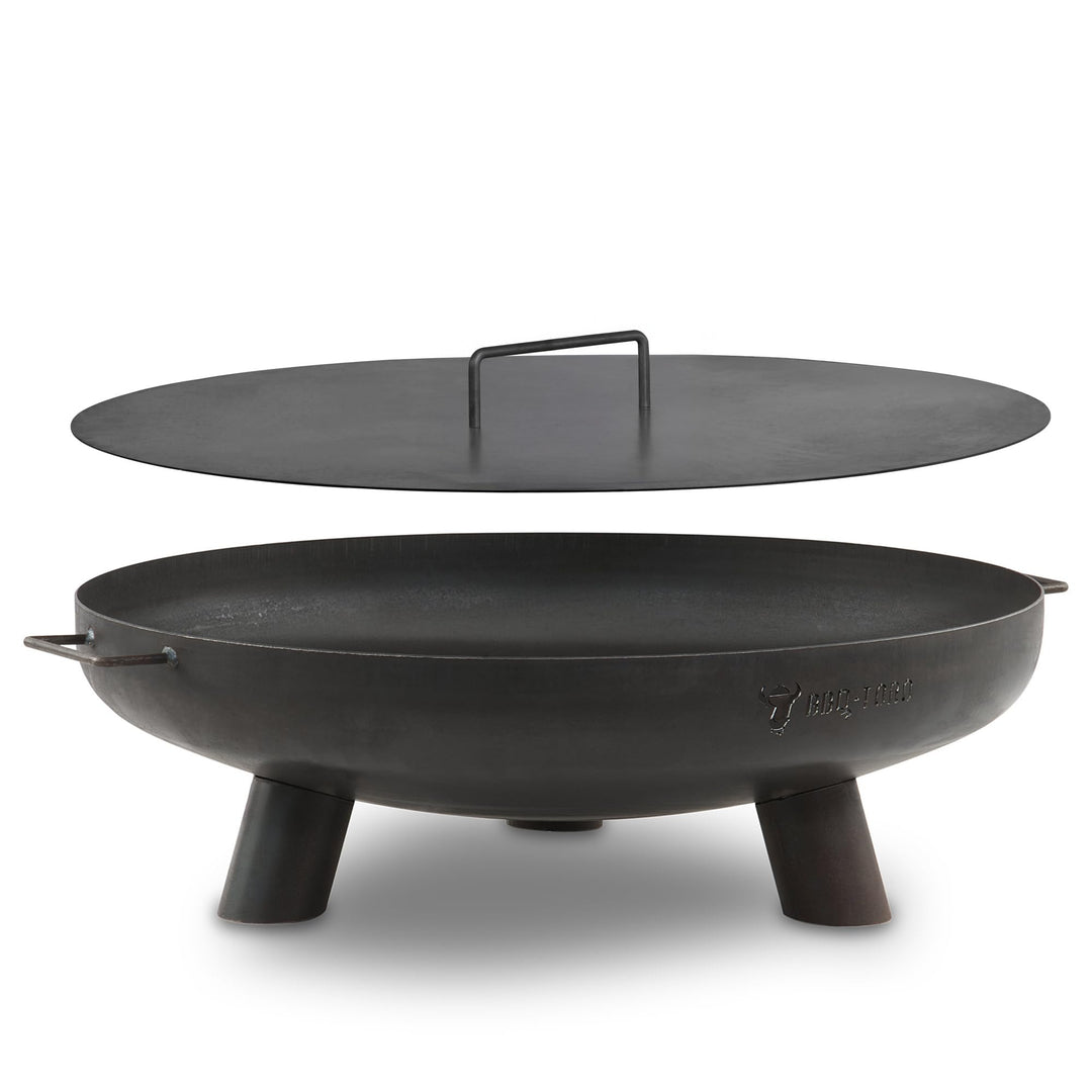 BBQ-Toro Feuerschale Ø 70 cm mit Deckel | Schwarz | Outdoor Feuerstelle mit DREI Standbeinen und Zwe