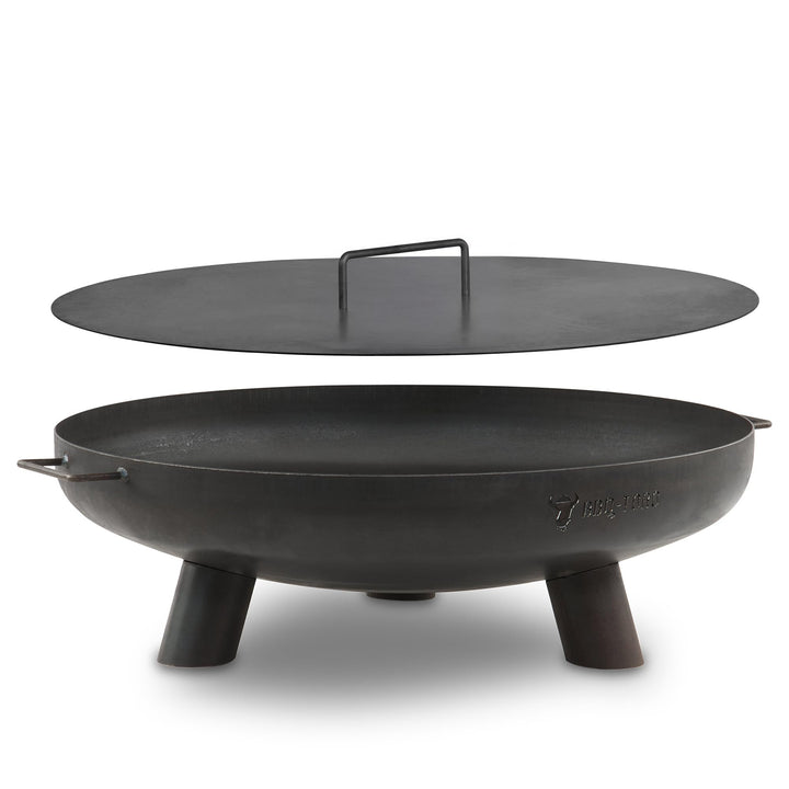 BBQ-Toro Feuerschale Ø 70 cm mit Deckel | Schwarz | Outdoor Feuerstelle mit DREI Standbeinen und Zwe