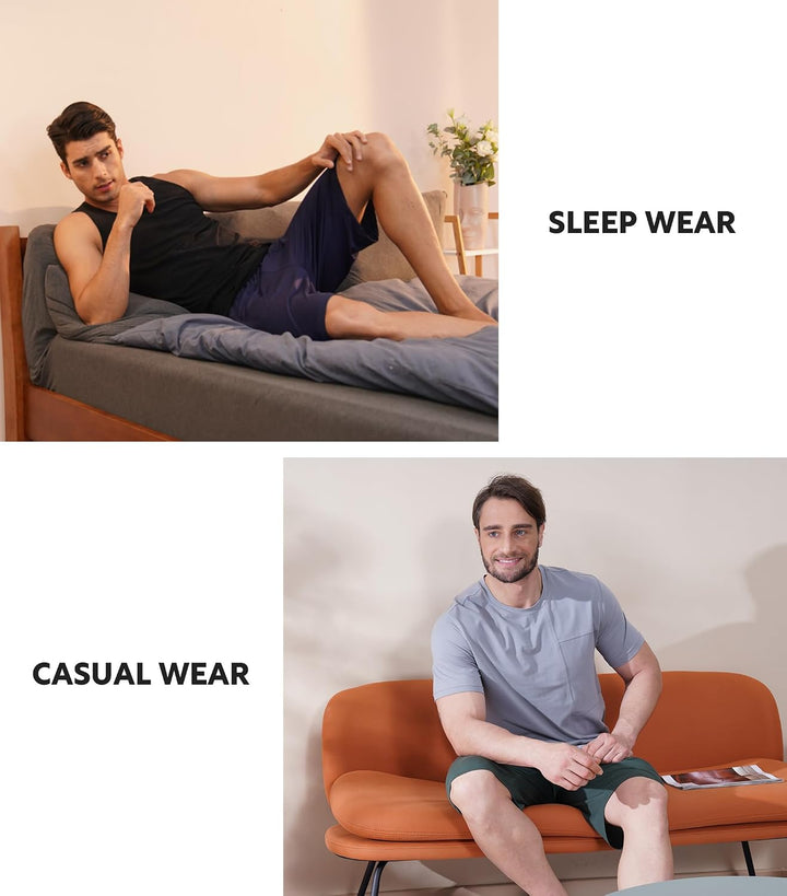 DAVID ARCHY Herren Pyjama-Shorts Sommer – bequeme, atmungsaktive Freizeitshorts mit Kordelzug, Gummi