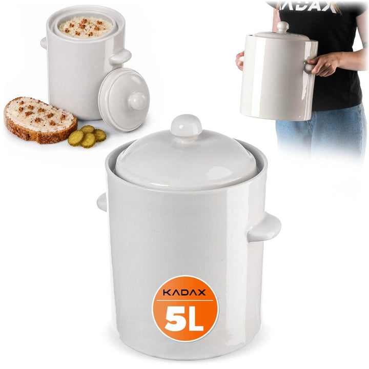 KADAX 5L Steinzeugtopf, Dichter Keramiktopf mit Deckel, Spülmaschinenfester Steinguttopf, handgefert