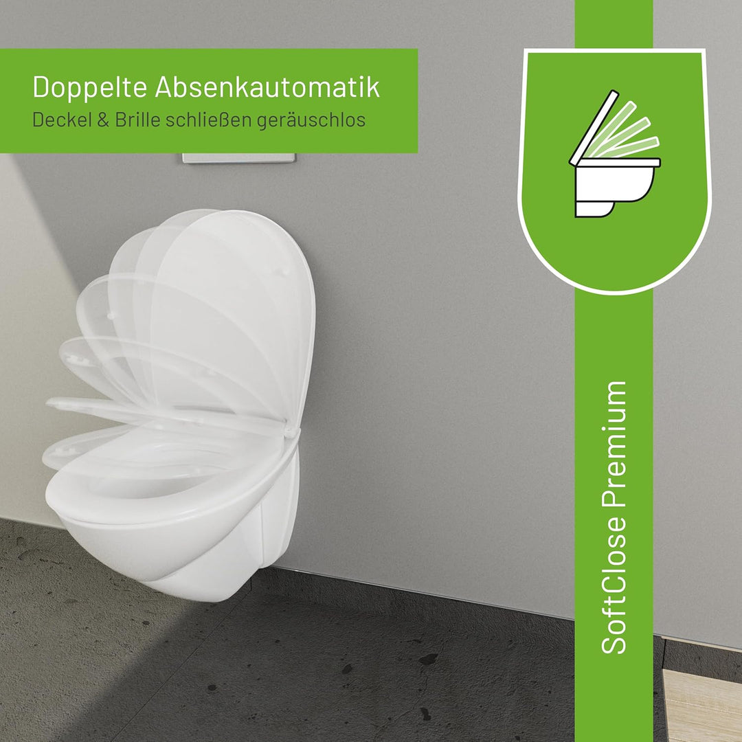 LUVETT® WC-Sitz mit Absenkautomatik C100 oval universell, Toilettendeckel mit 3 Edelstahl Montagelös
