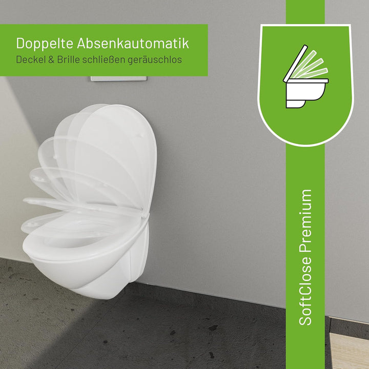 LUVETT® WC-Sitz mit Absenkautomatik C100 oval universell, Toilettendeckel mit 3 Edelstahl Montagelös