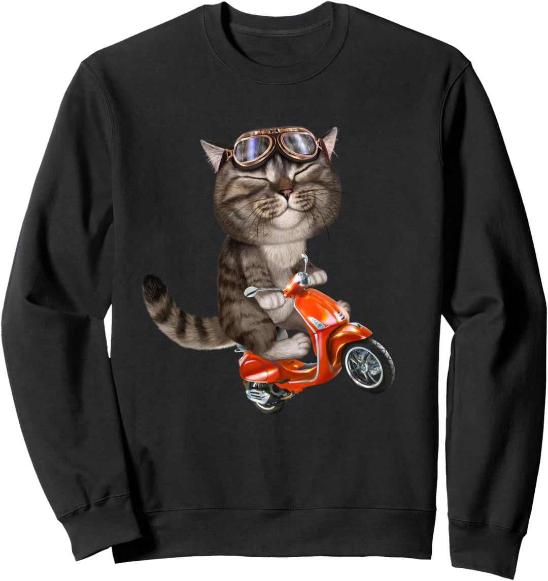 Tabby Katze fahren ein Minibike Sweatshirt