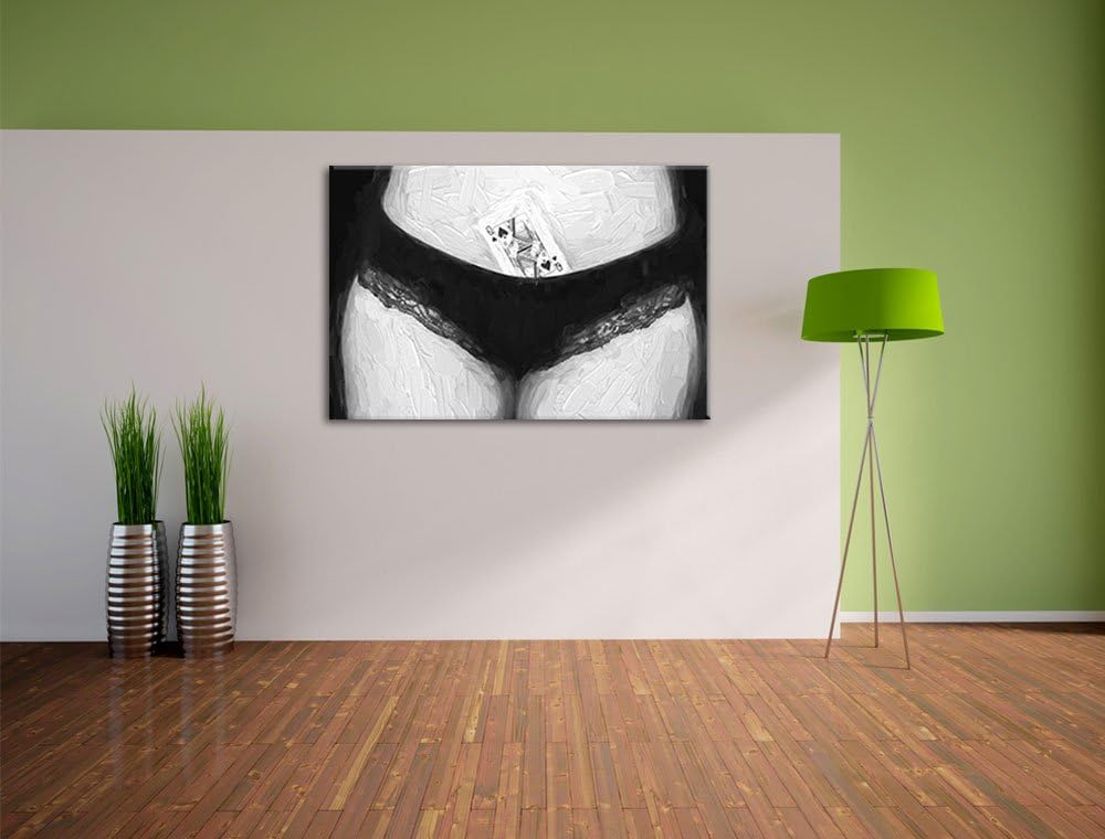 Pixxprint Spielkarte in Damenunterhose Pinsel Effekt, Format: 100x70 auf Leinwand, XXL riesige Bilde