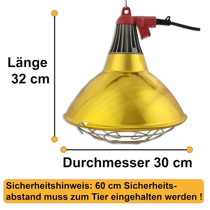 XXL Wärmestrahler 30 ⌀ Durchmesser mit Sparschalter | 5 meter Kabel mit Infrarotlampe | Set 150 W Ro