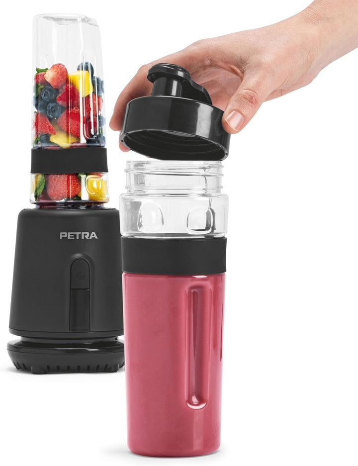 Petra Smoothie Maker To Go 350W, Standmixer mit 2 Sportflaschen (600ml), Mixer für Smoothies mit Ede