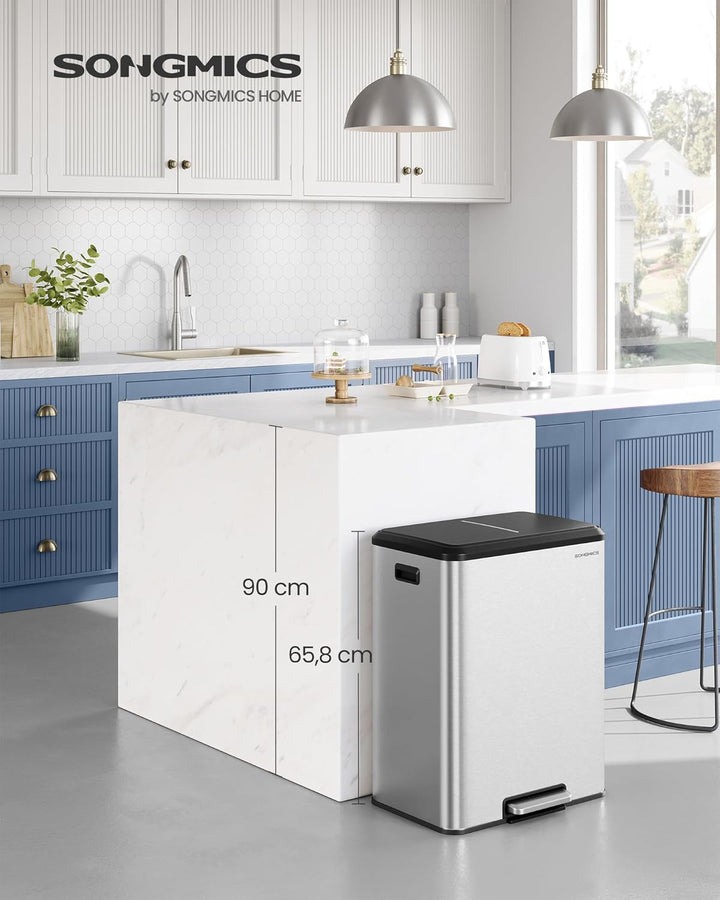 SONGMICS Mülleimer Küche, Mülltrennsystem 2 x 30 L, 2 Fächer für Recycling und Restmüll, Abfalleimer
